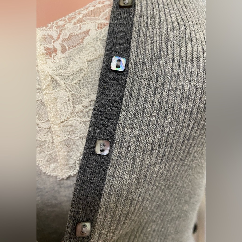 Vintage y2k Abercrombie grey button up ribbed hooded long sleeve top - Picture 5 of 15